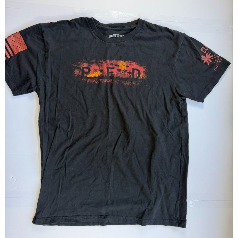 Grunt Style R.E.D. Shirt Mens Large Black Remember Everyone Deployed Sunset